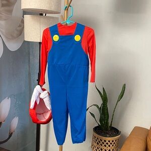 Super Mario Kids Superhero Overalls Costume in Blue and Red 2T mustache missing